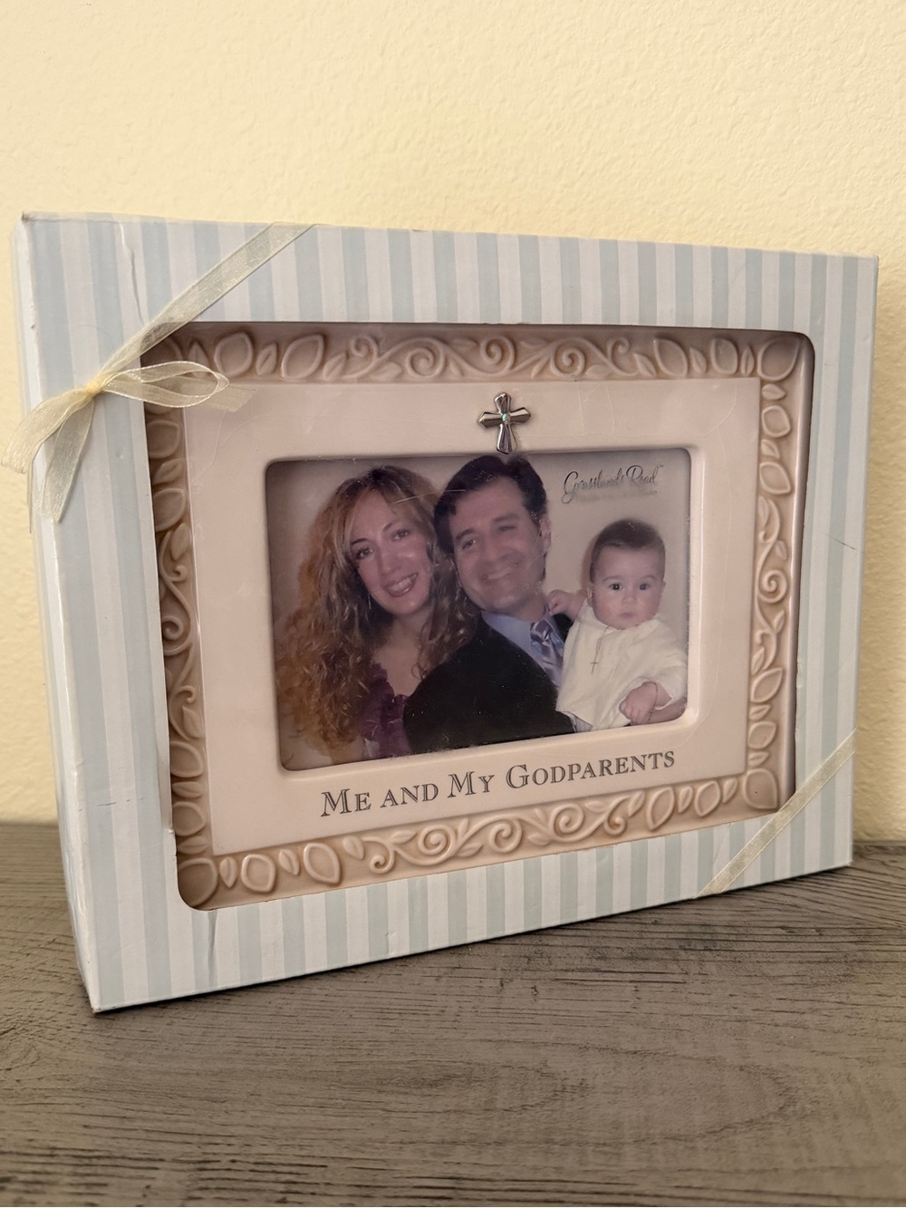 Vintage Me and My Godparents Ceramic Rhinestone Picture Frame